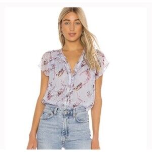 NWT Joie 100% Silk Saesha Romantic Flutter Sleeve Blouse Baby Blue Size Large